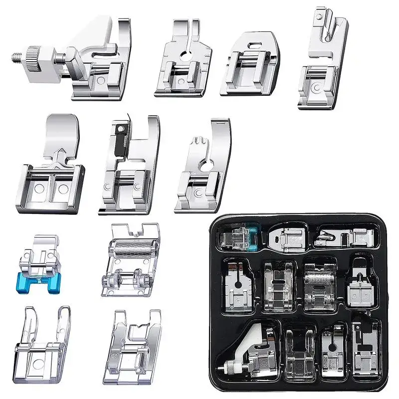11pcs Sewing Machine Presser Foot Set, Rolled Hem Foot Presser, Stainless Steel Sewing Tool Kit for Household