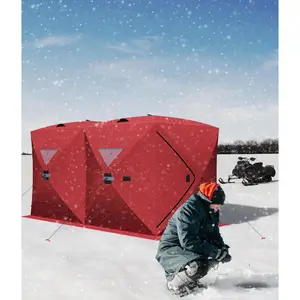 OP-1-8 Person Pop-Up Ice Fishing Shelter, Insulated Portable Hub-Style Tent,Water-resistant and weatherproof materials - Windproof Warm Shanty for Winter Fishing