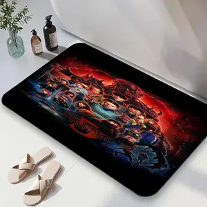 1PC,2D Stranger Things 5 Themed Diatomaceous Earth Doormat Absorbent Non-Slip Bathroom Mat Horror Movie Peripheral Home Foot Pad Strange Things Series Toilet Entrance Mat Quick-Drying Easy to Clean H