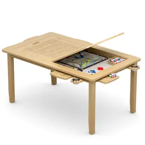 SOLVYA Board Game Table with Removable Table Top for 4–6 Players, Equipped with Play Mat, Detachable Cup Holders and Dice Storage Trays, Simple Assembly