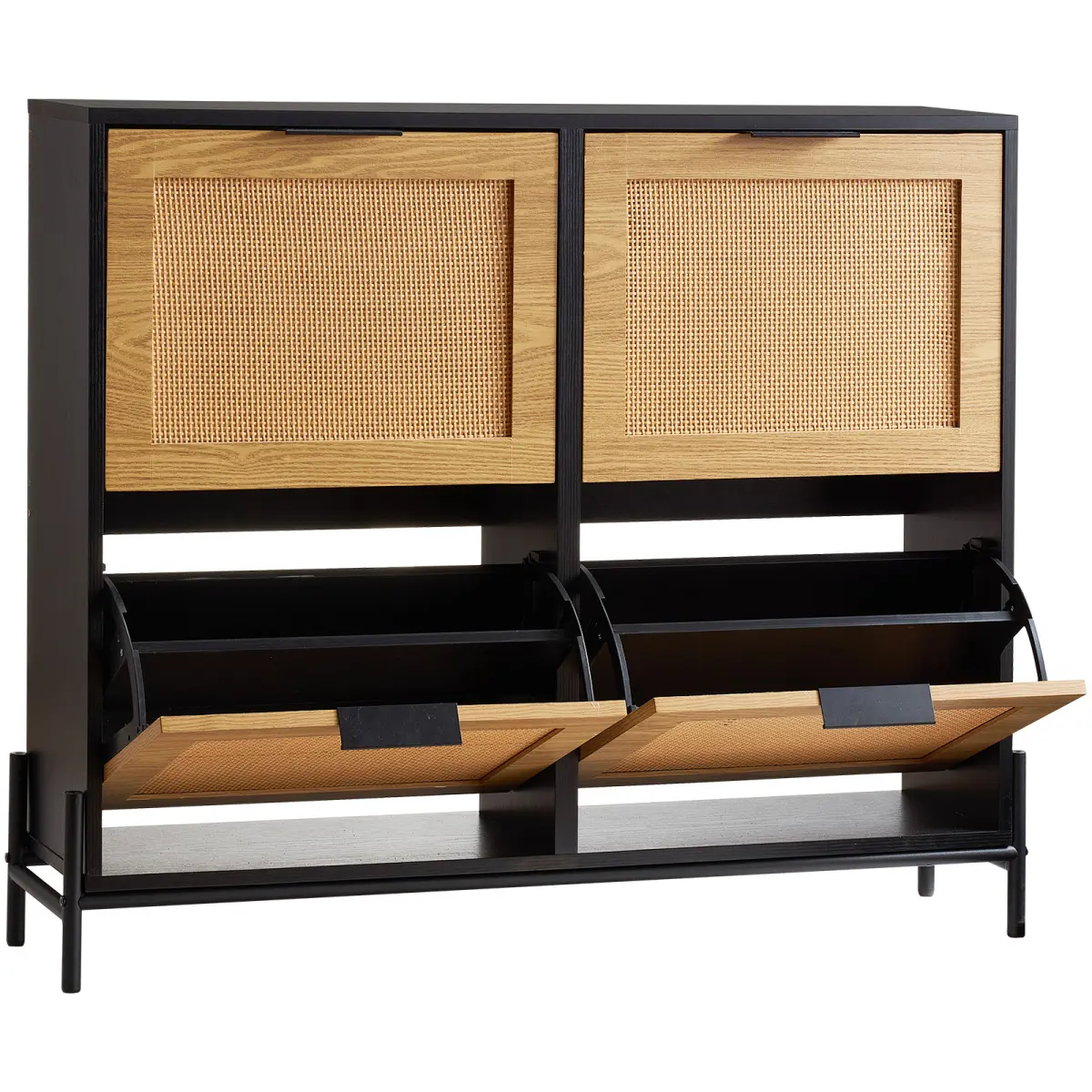 [Bellemave] Narrow Rattan Shoe Cabinet, 4 Flip Drawers Entryway/Closet Storage with Metal Legs