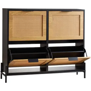 [Bellemave] Narrow Rattan Shoe Cabinet, 4 Flip Drawers Entryway/Closet Storage with Metal Legs﻿