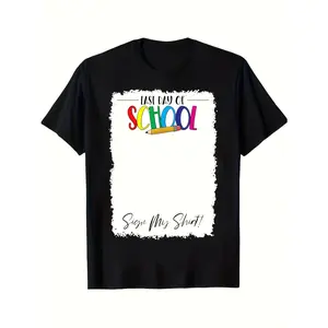 Last Day of School Signature T-Shirt - End of Year Celebration with School Number Name Print, Casual Round Neck Tee for Teachers And Students (Machine Washable)