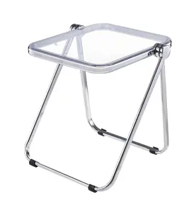 Lawrence Square Folding Side Table with Plastic Tabletop in Chrome Aluminum/Iron Frame