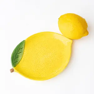 Lemon Dish - Yellow Ceramic Small Dessert Salad Decorative Plate - 7x5 in