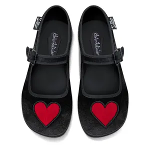 Hot Chocolate Design Velvet Heart Women's Mary Jane Flat, Adjustable Buckle-Strap, Cushioned Inner Sole with Arch Support and Non-Marking Rubber Sole