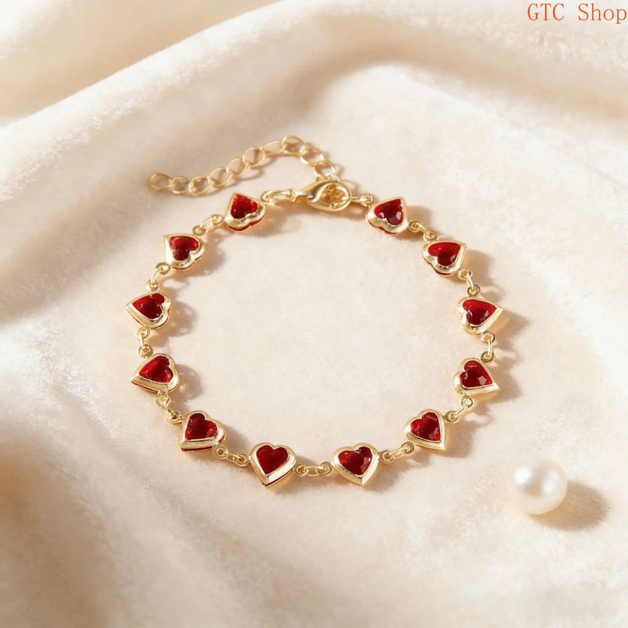 Female Elegant Red Cubic Zirconia Bracelet with Heart Charm & Lobster Clasp - Sports Wristband, Trendy Fashion Accessory, Ideal for Weddings, Valentine's Day Gifting