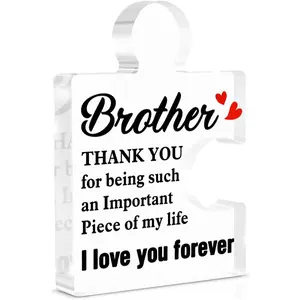 Gifts for Brother from Sister, Brother Birthday Gifts for Men Boys Graduation Gift for Brothers Thanksgiving Christmas Gift Idea Acrylic Puzzle Piece Desk Decorative Sign for Home Decor