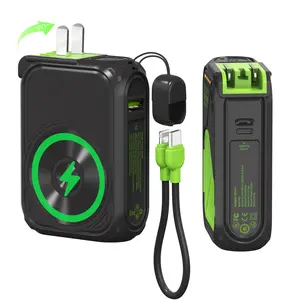 P05 Portable Charger, Magnetic Power Bank, Small Wireless PowerBank, Battery Pack10000mAh Travel Essentials Fast Charging With Built in Cable, Foldable Wall Plug for iPhone,Samsung,Andriod