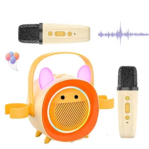 Adjustable Volume Portable Family Karaoke Speaker with 1-2 Microphones Sleek Design Loud Clear Audio for 3-12 Years Old Boys Girls Home KTV Travel Party Gifts USB Rechargeable Speaker