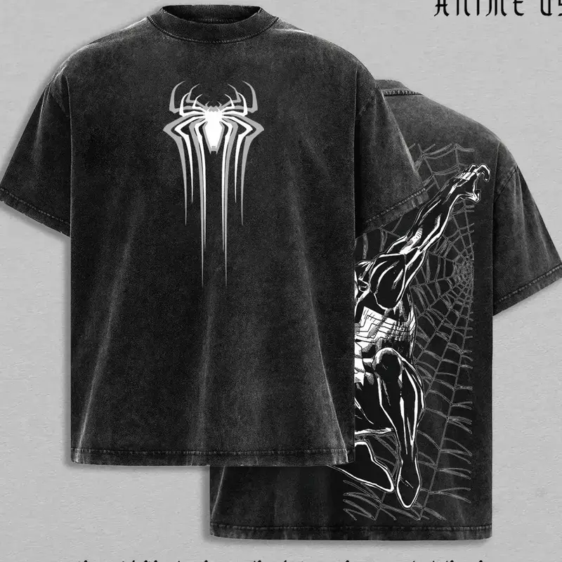 Dark Web Hero Vintage Washed Oversized T-Shirt | Black Web Monster Graphic Tee | Dark Symbiote Streetwear Shirt | Acid Wash Unisex Tee D2Z