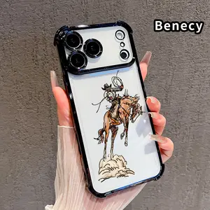 Cowboy's Wild Ride Pattern Phone Case Suitable for iPhone 17 Pro Max 16 15 Plus Air 14 13 12 11 E Four Corner Air Cushion Anti Drop Transparent Full Coverage Cover Protection