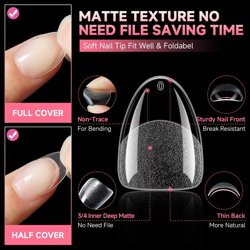 Extra Short Almond Nail Tips 12 Sizes 120Pcs Clear