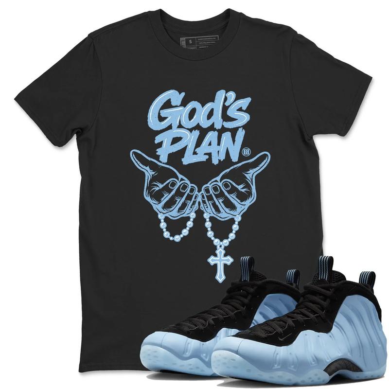 Unisex T-shirt to match Jordan Foamposite One Psychic Blue - God's Plan. 100% Cotton for Casual Wear. Comfortable Summer Unisex T-Shirt to match Jordan Sneaker. Streetwear Style. urban outfitters