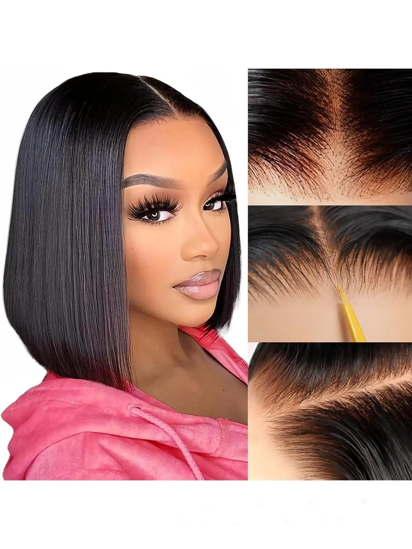 Bob Glueless Wigs Human Hair Pre Plucked Pre Cut 4x4 HD Transparent Lace Front Wigs Human Hair 180% Density Wear and Go Short Bob Straight Wigs for Black Women No Glue Lace Closure Wigs Glueless Part Wig