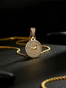 12 Zodiac Coins Necklace - 14K Gold Plated Golden Plated Hip-Hop Astrology Pendant with Synthetic Synthetic Zirconia Stones, 24in 304 Stainless Steel Chain, Unisex Jewelry Gift for Women & Men