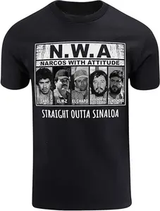 NWA Parody Retro Outlaw Graphic T-Shirt – Funny Mexican Street Style Tee for Men, Vintage Hip Hop Inspired Humor Shirt, Straight Outta Sinaloa Design, Fashion Cotton, Full Sizes, Full Colors, For Men, For Women