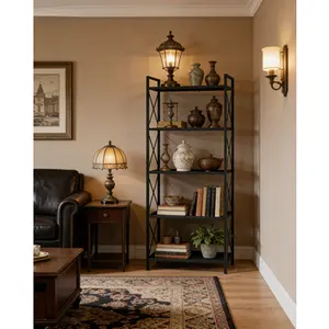 5-Tier Metal Storage Rack with Dense Mesh & Side Frames, Industrial Style Storage Shelving Unit, 12.6x23.6x57.3 Inches Multipurpose Shelf for Kitchen Entryway Living Room Bathroom