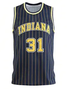 Men's Indiana Pacers 31 Reggie Miller Retro Basketball Jersey Tank Top, Navy Striped Sporty Sleeveless Shirt, Athletic Tops, All Seasons Loose Fit