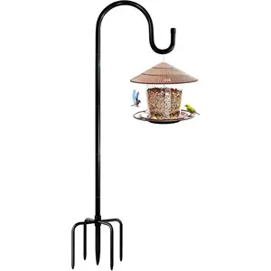 76 in Outdoor Shepherd Hooks for Hanging , Garden Adjustable Heavy Duty Hummingbird Feeder Pole Stand Hanger with Stand for Solar Lantern Flower Baskets Wind Chimes, Black 1 Pack