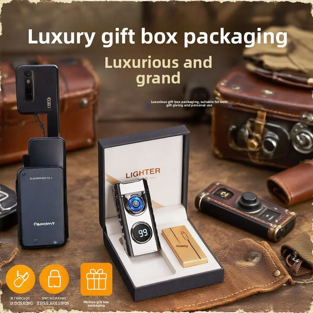 USB Rechargeable Electric Arc Plasma Lighter - Metal Body Decorative Home Decor Candle Accessory, Windproof Flameless, LED Battery Display, Festival Scented Candle Tech Accessory, Camping Tool, Cool Birthday Gift for Men