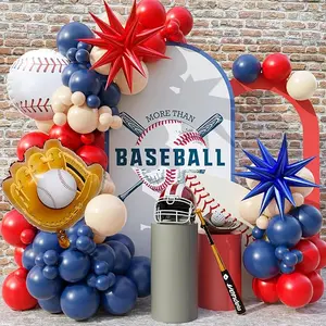 Baseball Balloon Arch Garland Kit, 100Pcs Baseball Party Balloons Red and Navy Blue Balloon Garland for Boy Girl Birthday Party Sports Party Gender Reveal Graduation with 4D Starburst Balloons