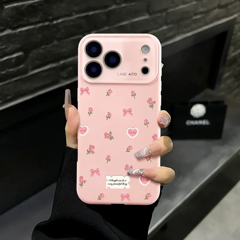 Cute Heart Bow Floral Phone Case Multicolor Options Compatible with iPhone 17 16 15 14 13 12 11 Series Simple Color Scheme