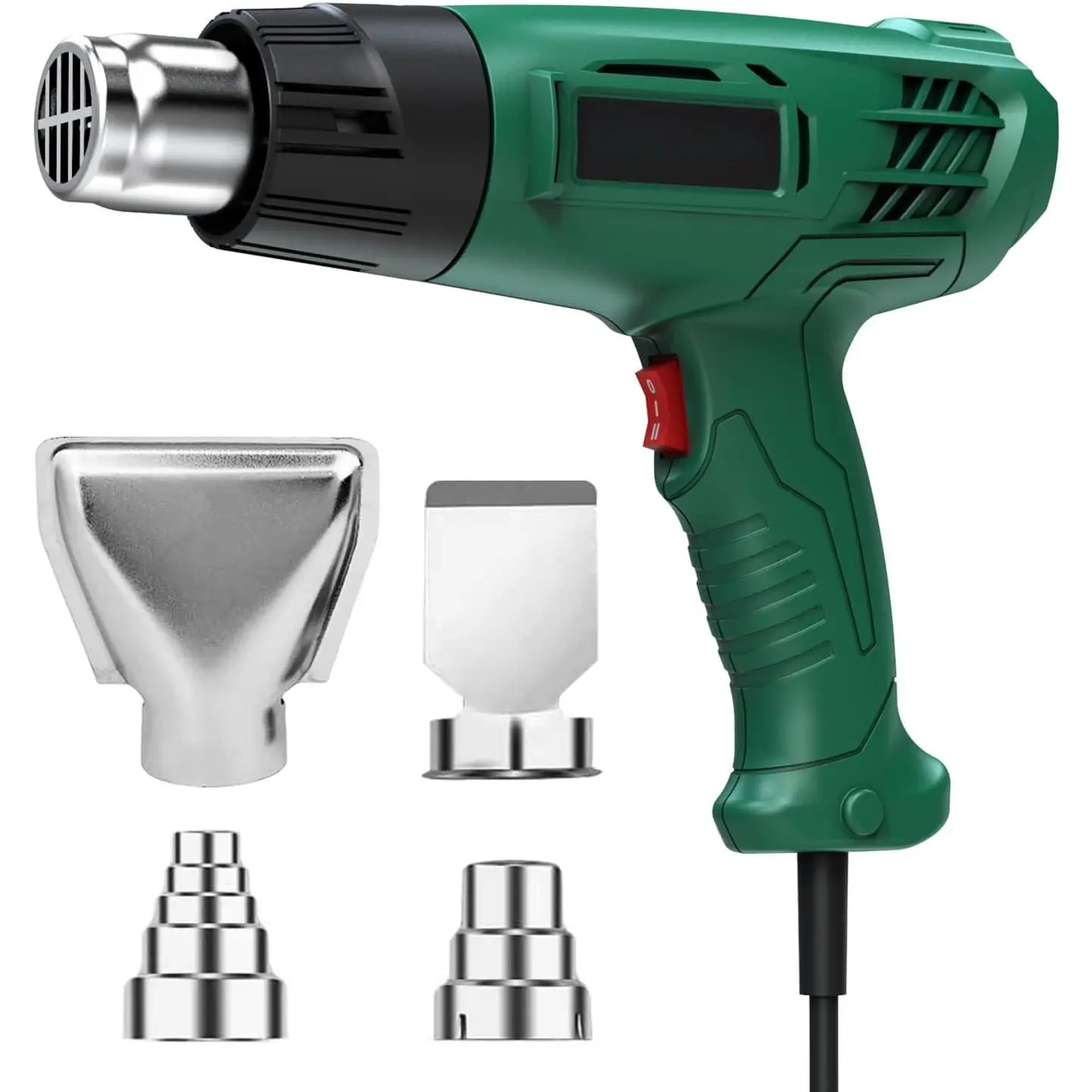 Heavy Duty Heat Gun Kit with Dual Temp Mode (572℉-932℉/300℃-500℃), 110/120V, Overload Protection, 4 Nozzles, 500L/min Airflow, ABS Construction, Integrated Stand, Ergonomic Design, Fast Heat-Up for DIY Home Improvement, Crafts