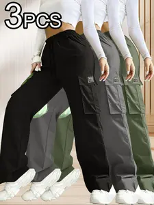 Women's Three-Piece Multi-Pocket cargo shorts, Heavy-Duty Wear-Resistant, Adjustable Drawstring Waist, Casual Outdoor Summer Pants