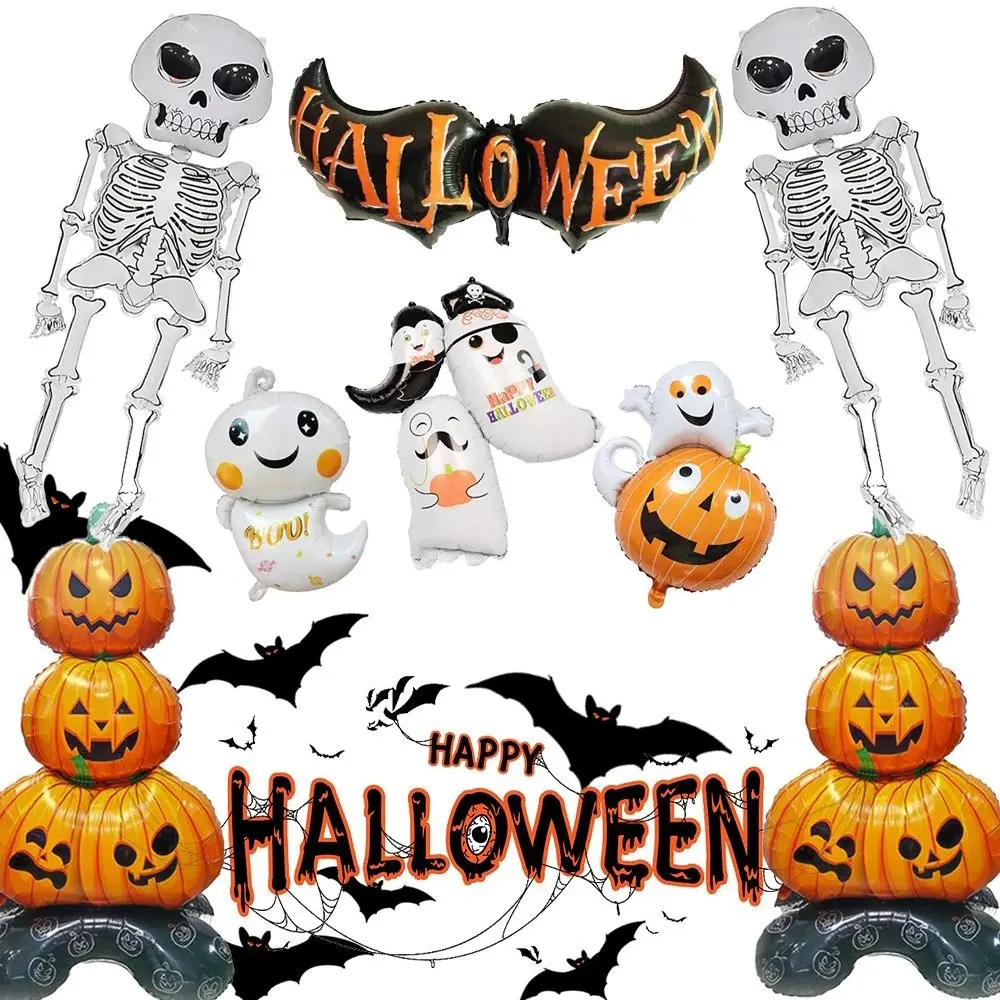 HOMEYA 2/4/8Pcs Giant Scary Pumpkin Castle & Spooky Ghost Foil Mylar Balloons Set - Haunted Houses, Spooky Theme Decor for Halloween, Day of the Dead, Birthday Parties, Wall Decor
