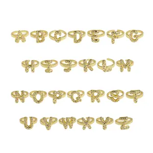 Zircon balloon bubble 26 letters open ring golden girl's name initials gift jewelry