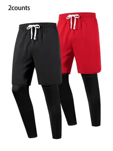 Men's 2-In-1 Compression Running Pants, Quick-Dry Sports Training Leggings, Reflective Pockets, Comfortable Gym Wear, All Seasons