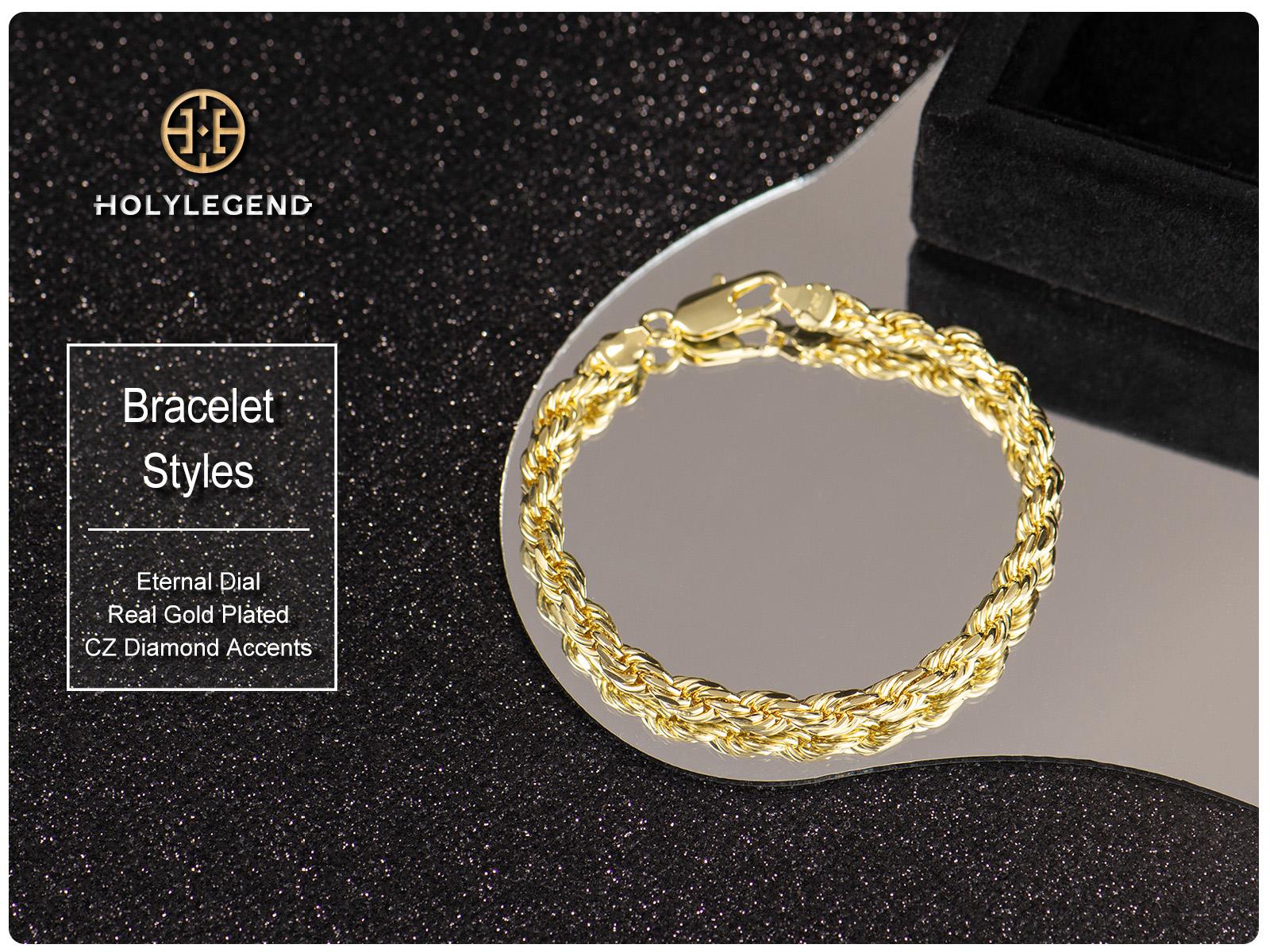 Holylegend 14K Real Gold-Plated Rope Chain Bracelet, 14K Gold Plated Diamond Cut Rope, Hip Hop Jewelry, Classic Rope Link Bracelet, Gift Ready