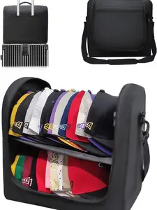 Large Hat Bag for Baseball Caps, Stackable Hat Organizer Bag, Hat Travel Case, Cap Storage Bag, Portable Hat Carrier for 24 Ball Caps, Black