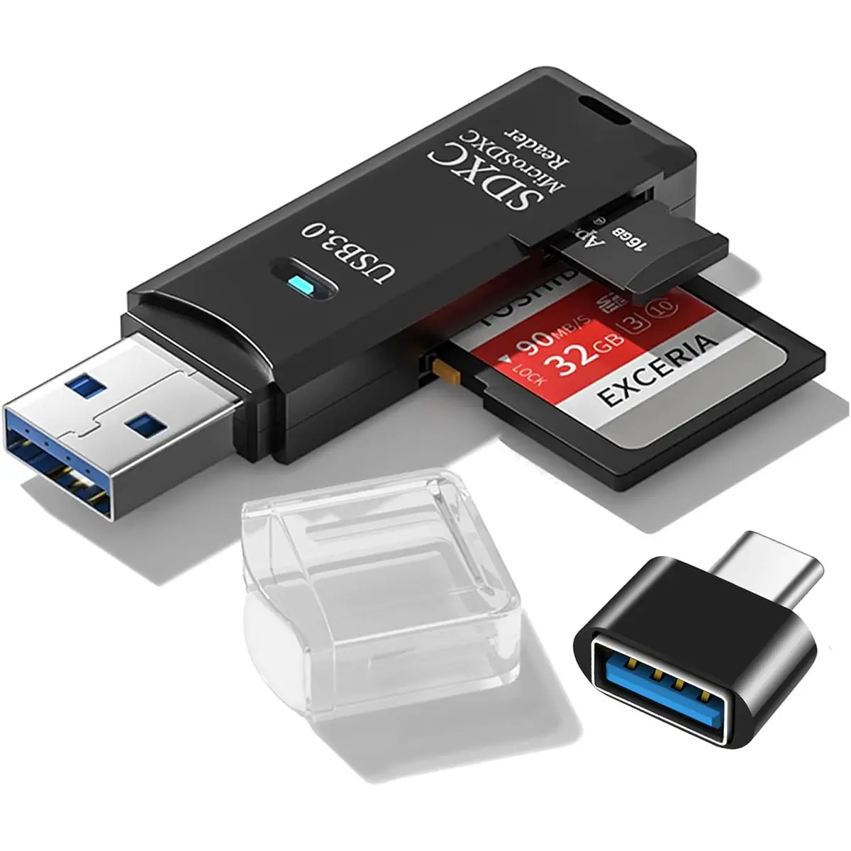 2-in-1 USB 3.0 Card Reader with USB-C Interface - 5Gbps High-Speed Transfer, Plug-and-Play, Supports SDXC, SDHC, MMC, RS-MMC, Micro SD Cards for Laptops, Photographers