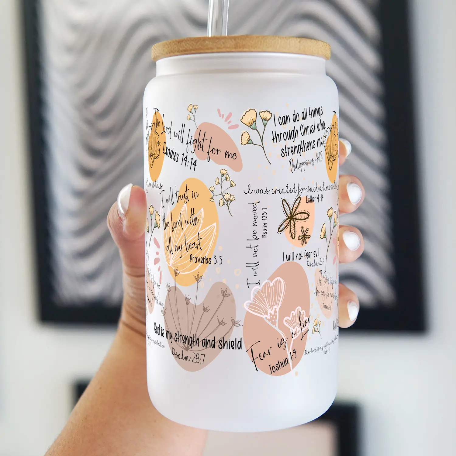 Bible Affirmations 40oz Glass Tumbler with Lid and Straw, Iced Coffee Drinkware, Gift for Her, water bottle for women, christmas gift, Bamboo, Mug, Cup