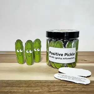 Positive Pickle Affirmation Jar with 60 Cards - Daily Message Notes for Desk Decor and Gift Use, Cute Jar withInspirational Quotes