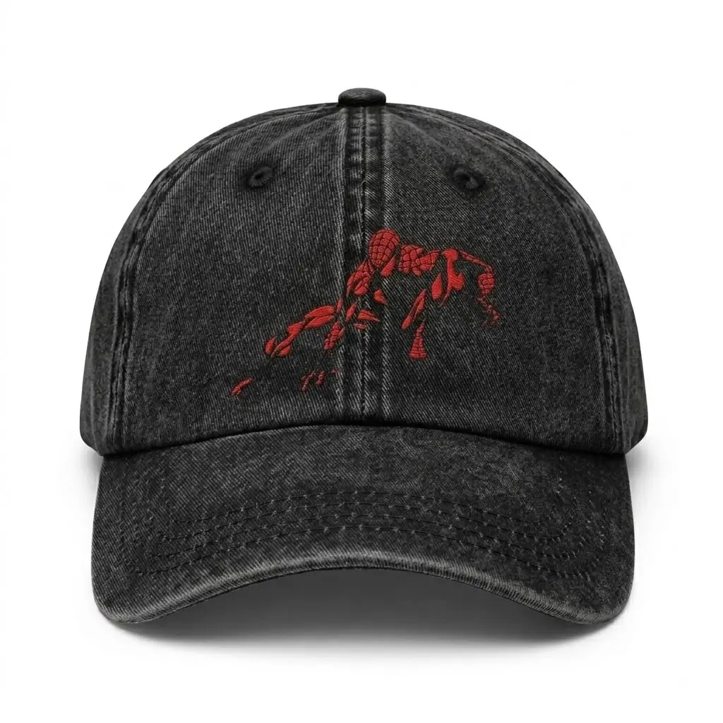 Red Hero Embroidered Washed Baseball Cap, Vintage Black Cotton Dad Hat, Spider Superhero Hat, Gift for fan