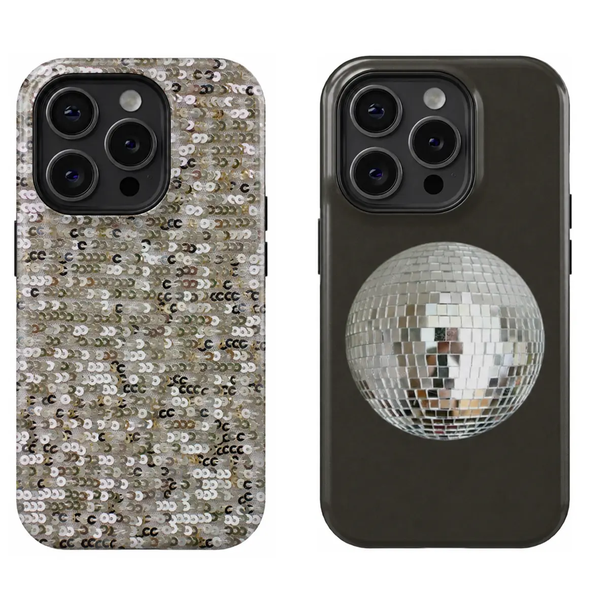 Y2K Disco Ball Sequin Phone Case Compatible with iPhone 11-17 Pro Max/Plus & Samsung S25-S22, Silver Glitter Texture Retro Party Hard Cover, Trendy Club Aesthetic Anti-Drop Protective Shell	