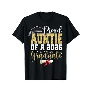 Men's Class of 2026 Proud Aunt Print Round Neck Short-Sleeve T-Shirt, Casual Crewneck Top