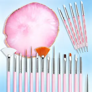 21Pcs Pink Manicure Tools Set Nail Art Brushes Palette Silicone Carving Dot Pen DIY Salon Nail Kit
