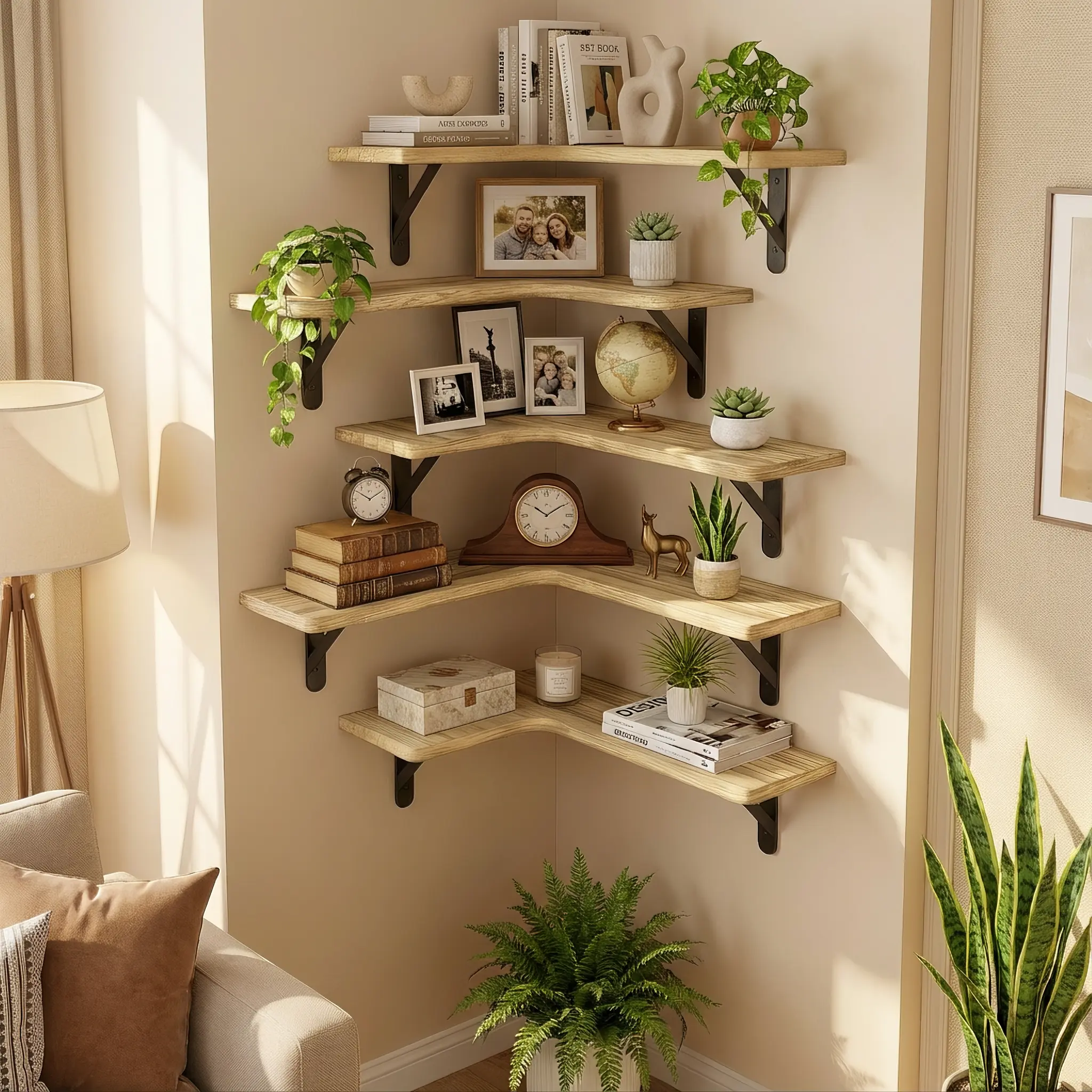 Rustic Corner Floating Shelves Set of 5 – Wall Mounted Wood Shelves Rustic Corner Floating Shelves Set of 5 – Wall Mounted Wood Shelves