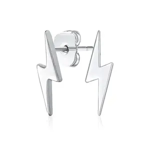 Tiny Zig Zag Electrify Flash Lightning Bolt Stud Earrings .925 Sterling Silver