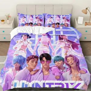 3PCS Decorative Duvet Cover Set, 1 Duvet+2 Pillowcases(Without filler), Futuristic  Pop Art Group theme, Halloween bedding set, Music Band Concert Bedroom Decor Suitable for decoration bedroom, dorm, music room, studio