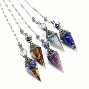 Vintage Style Colorful Crystal Pendulum, 1 Count Gemstone Rainbow Crushed Stone Resin Spiritual Pendulum Accessory, Retro Natural Crystal Pendant for Home Office Dormitory School Car