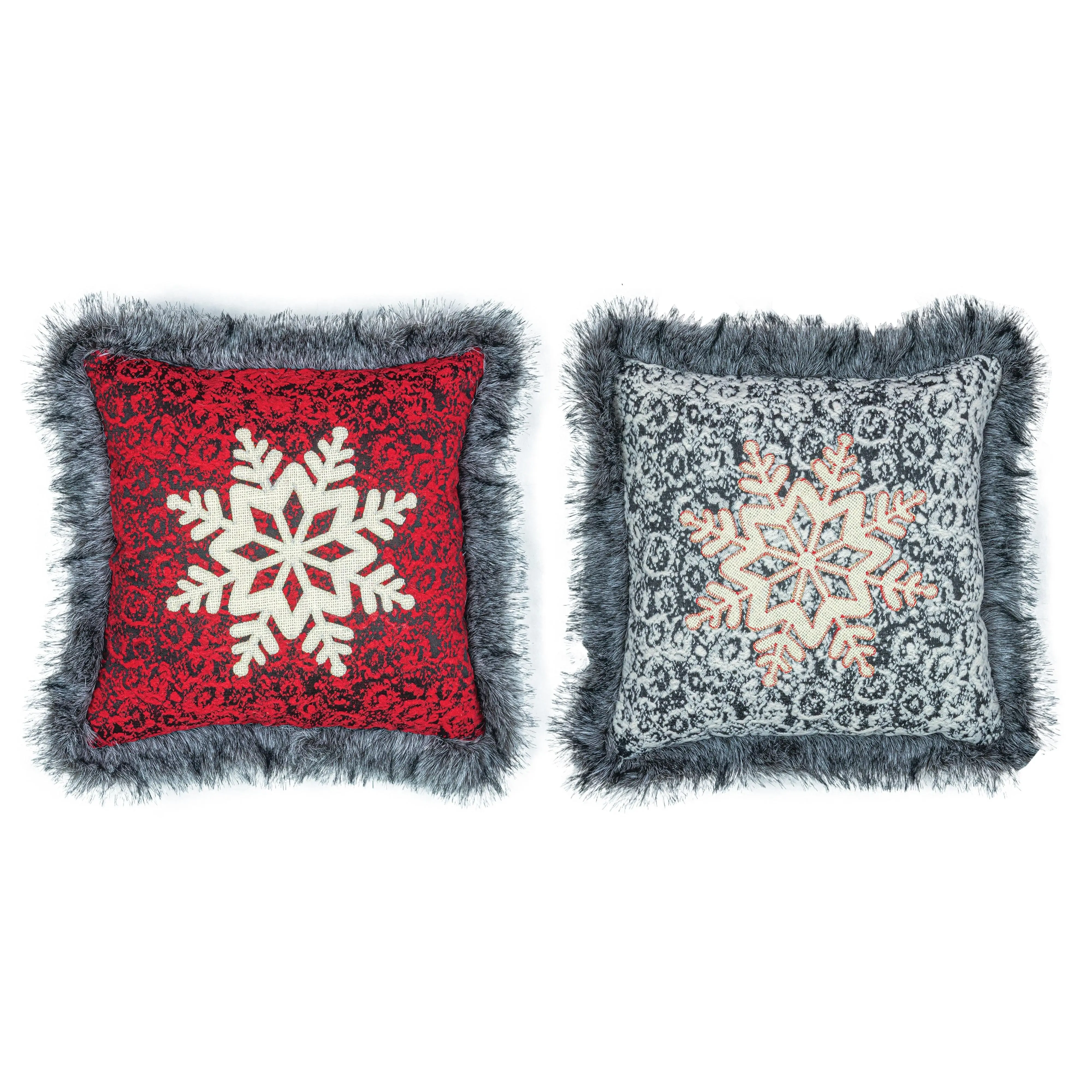 Set of 2 Cozy Snowflake Pillows with Faux-Fur Trim - Hanna's Handiworks, LLC
