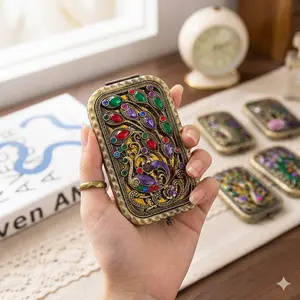 Aesthetic Vintage Peacock Compact Mirror  Ornate Royalcore Embossed Metal Mirror with 1X/2X Magnification, Retro Victorian Style Portable Makeup Mirror, Unique Gift for Her