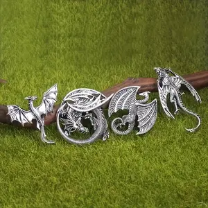 4pcs Flying Dragon Brooch Set - Vintage Gothic Viking Inspired Design, Animal Shaped Pin Accessory For Women And Men - Unique Gift Idea, Perfect For Cosplay, Costume, Or Everyday Wear