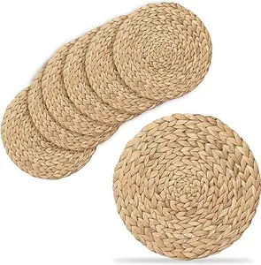 12 inches Woven Placemats, Natural Water Hyacinth Placemats Set of 6, Washable and Durable Hand Braided Rattan Placemats for Kitchen, Parties, and Table Décor