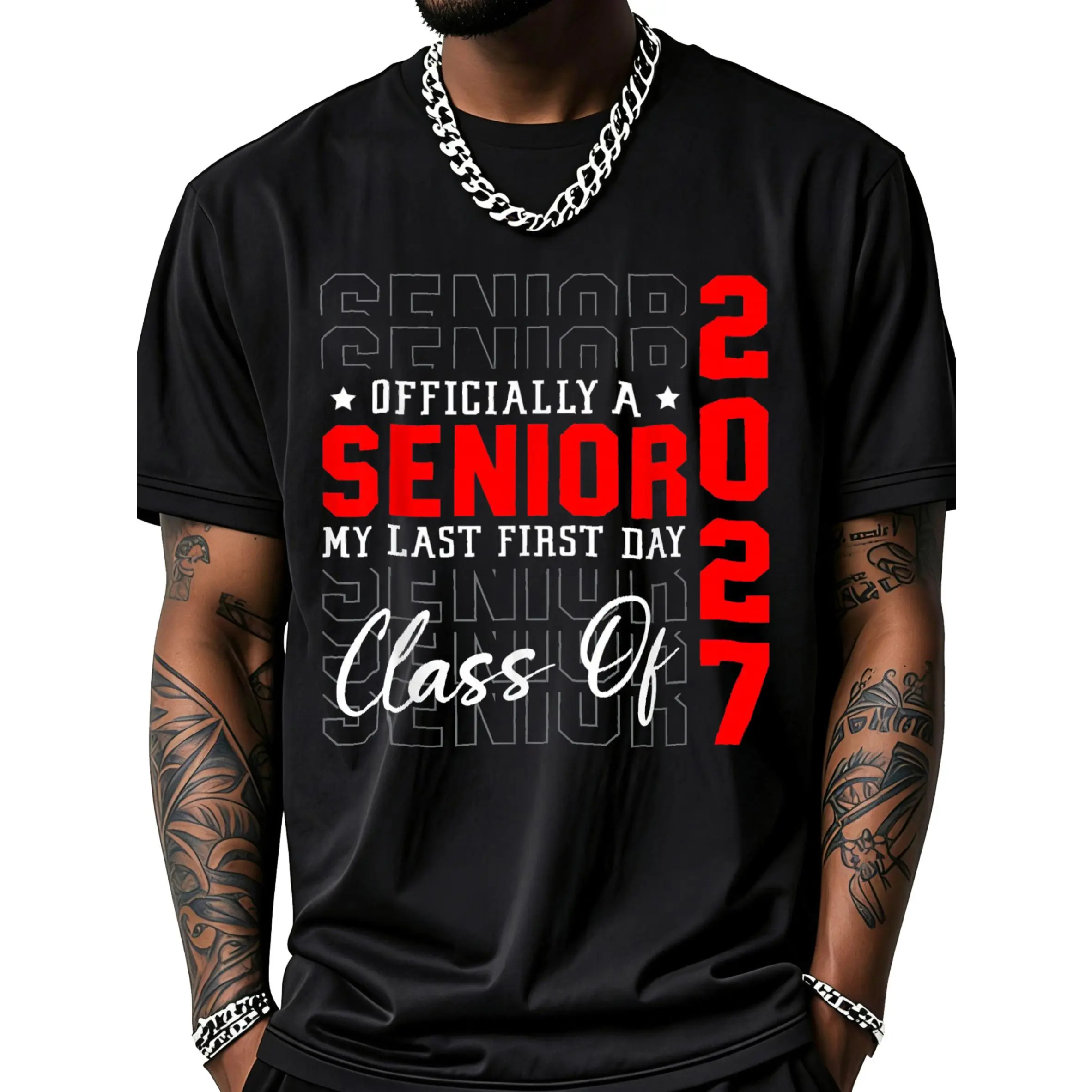 Men 100% Cotton My Last First Day Senior 2027 Senior Year Class of 2027 T-Shirt Unisex Clothing Crewneck Bottoms
